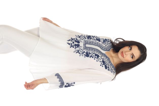 White W Navy Embroidered Tunic